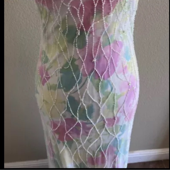 Rickie Freeman for T.J Nites Mesh Beaded Floor Length Gown Size 4 - Picture 6 of 14